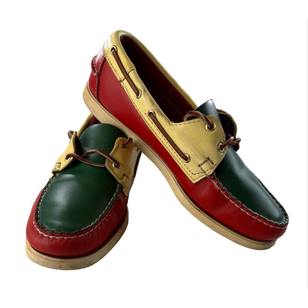 Sebago Docksides Mens Red Green Yellow Colorblock Leather Boat Shoes Vintage 9